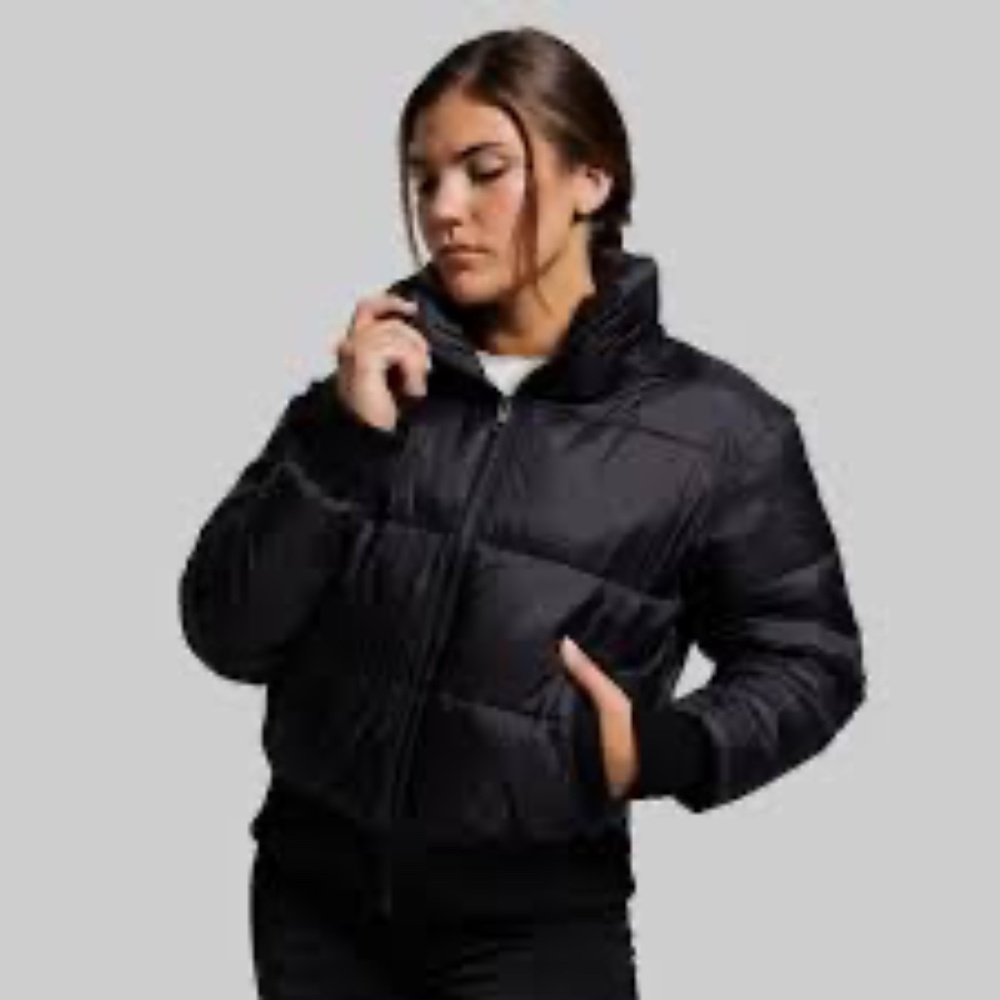 black puffer cropped jacket